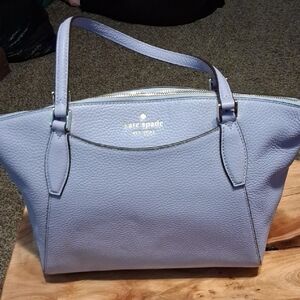 kate spade periwinkle leather tote with gold logo